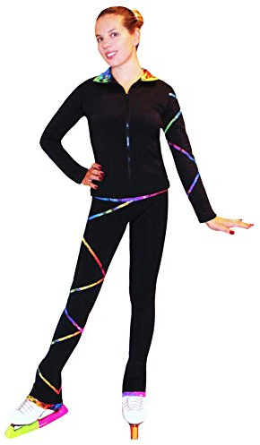 Ice Fire Figure Skating Criss Cross Design Jacket | Fitted Style/Full Front Zippe r| Girl's/Women Ice Skating Jacket (Rainbow, Adult X-Small(12-14 Years old))