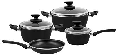 MAGEFESA ESP-Fit - Batería de Cocina 7 Piezas. Material Acero vitrificado Exterior Negro. Antiadherente bicapa Reforzado. Apta para Todo Tipo de cocinas, Especial inducción. 50% de Ahorro energético.