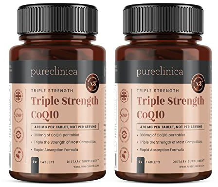 CoQ10 300mg x 180 Tabletten – (2 Flaschen mit je 90 Tabletten) 6 Monate Vorrat. Mit Vitamin C und Piperin (Schwarzpfeffer-Extrakt)