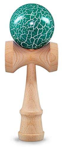 Ganzoo Kendama in faggio massello Laccato Blu e Nero, Tradizionale Gioco Giapponese con Sfera Forata Circa 6 cm, Cordino Nylon, 3 Coppe di Cattura e Punta Centrale, per Esercizi di Tecnica