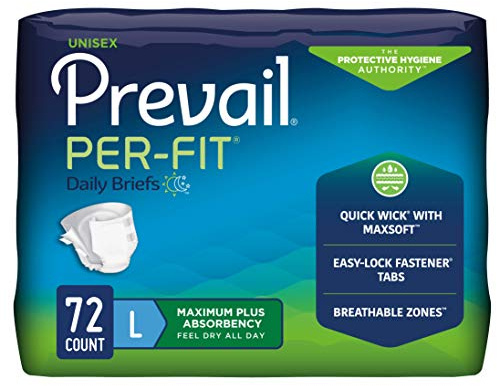 Prevail Proven | Large Per-Fit Incontinence Briefs with Tabs | Unisex | Maximum Plus Absorbency | 72 Count