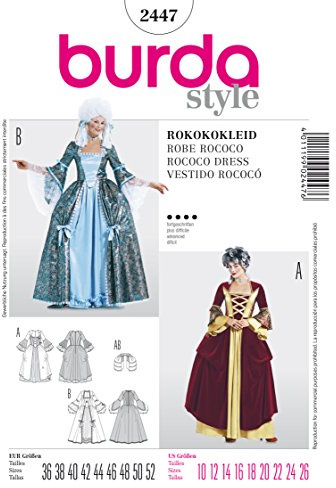 Burda B2447 Schnittmuster für Rokokoko-Kleid, 19 x 13 cm, 36-52, Weiß