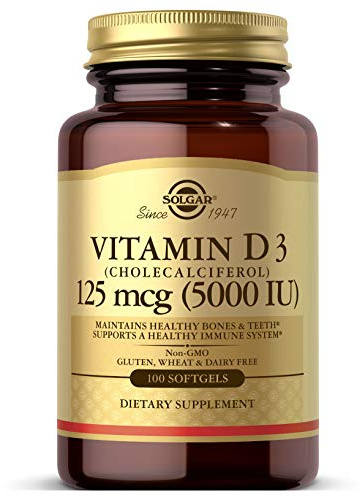 Solgar Vitamin D3 (Cholecalciferol) 125 MCG (5000 IU), 100 Softgels - Helps Maintain Healthy Bones & Teeth - Immune System Support - Non GMO, Gluten-Free, Dairy Free - 100 Servings
