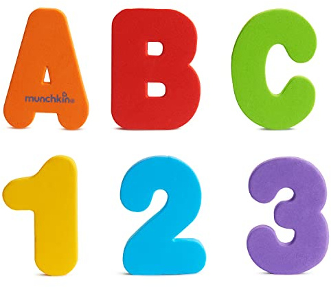 Munchkin Learn Letras y Números de Espuma para Baño | Juguetes para Baño sin Desorden y para la Ducha | Se Adhieren a Azulejos y Porcelana | Juguete Creativo para Niños Pequeños