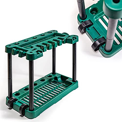 UPP 0798154640851/119 Orga Portautensili Porta Scopa, Vanga e rastrello Sempre a Portata di Mano | Sistema di organizzazione Mobile per i Vostri Attrezzi da Giardino, Nero/Verde