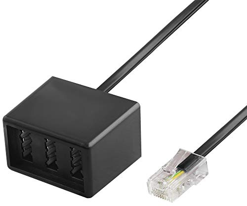 20cm Telefon Fax Kabel Adapter Verteiler Splitter Weiche Verbindungsstück, RJ45 Stecker auf 1 TAE-N Buchse und 2 TAE-F Buchse, Schwarz