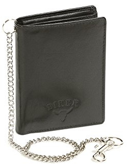 LEAS Biker Portefeuille pour homme et femme avec la chaîne chrome format portrait sécurisé Protection RFID Blocage, cuir véritable, noir Chain-Series''