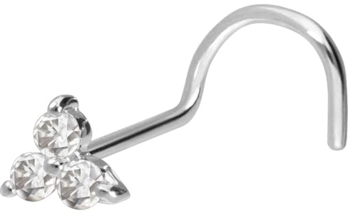 PIERCINGLINE 18 Karat Nasenpiercing Spirale KRISTALLBLUME Piercing Nase Stecker Weißgold