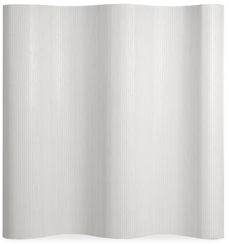 Homestyle4u Paravent Raumteiler Innen Bambus Weiß 200cm hoch Raumtrenner Trennwand Rollbar Wellenform Sichtschutz | Artikel 305