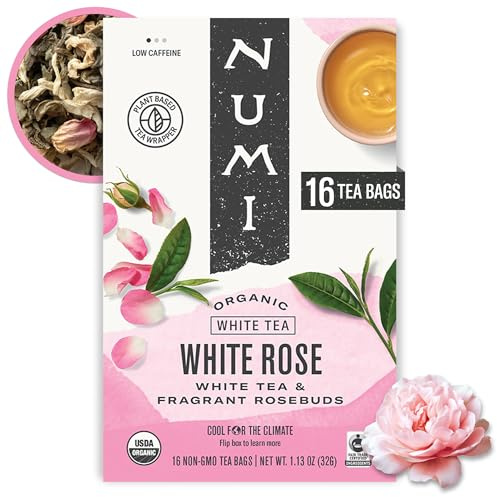 Numi Organic Tea White Rose, Full Leaf White Tea, 16-Count non-GMO Tea Bags