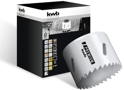 kwb HSS Bi-Metall-Lochsäge Ø 57 mm, 8% kobaltlegiert mit progressiver Vario-Zahnung und hoher Präzision für den vielseitigen Einsatz