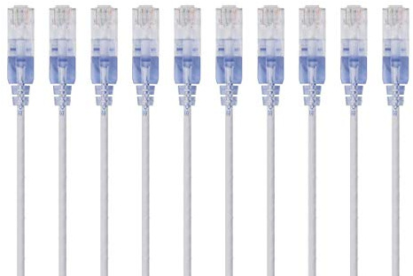 Monoprice Cat6A Ethernet Patchkabel - 1 fot - Vit | Nätverkssladd - RJ45, 550 Mhz, UTP, Pure Bare koppartråd, 10G, 30AWG, 10-pack - SlimRun Series