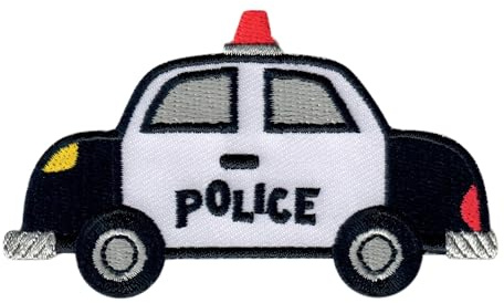 PatchMommy Polizei Auto Aufnäher zum Aufbügeln für Kinder, 5 x 9 cm | Gesticktes Bügelbild, Patch & Applikation für Baby- und Kinderkleidung & Rucksäcke – zum Aufbügeln oder Aufnähen