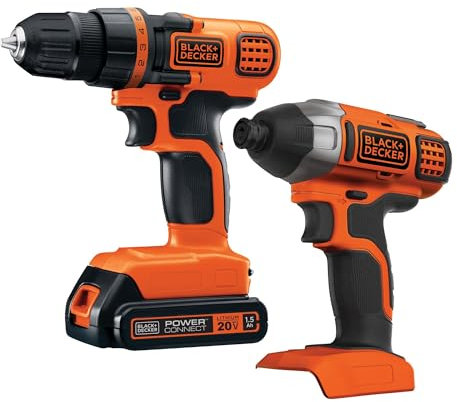 BLACK+DECKER Trapano senza fili e avvitatore a percussione da 20 V, kit combinato con batteria e caricabatterie (BD2KITCDDI)