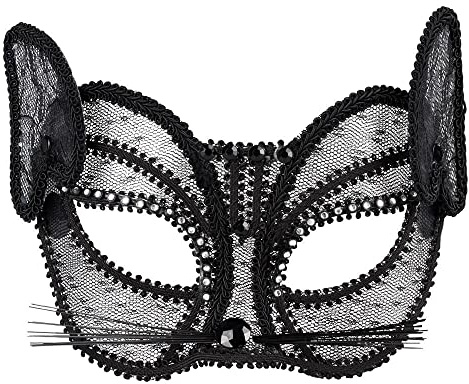 Boland 00202 - Spitzen Augenmaske Katze de luxe, Maske für Faschingskostüme, Zubehör für Kostüme zu Karneval und Mottoparty, Schwarz