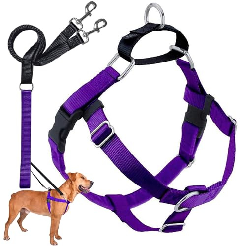 2 Hounds Design Freedom No Pull Dog Harness, Adjustable Harness and Leash Set, Easy Walking & Comfortable Control, Fits Small, Medium & Large Dogs, Solid Colors, Made in USA, 1 MD, Purple