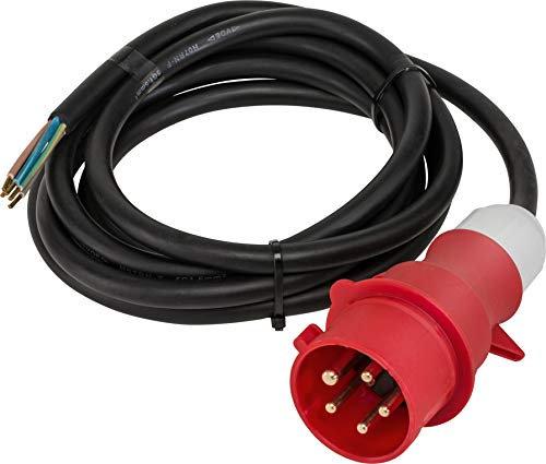 as - Schwabe Starkstrom Anschlussleitung, 5 m H07RN-F 5G6, CEE Verbindungskabel, CEE Stecker mit Leitung, Starkstrom-Kabel mit Aderendhülsen, 400V, 32A, IP44, Schwarz/Rot, 70970