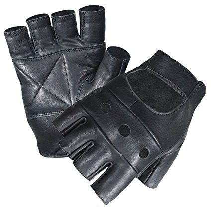 Make or Break UNISEX MEN LADIES FINGERLESS REAL LEATHER CYCLING GYM DRIVING WHEEL CHAIR GLOVES (Small, Black)