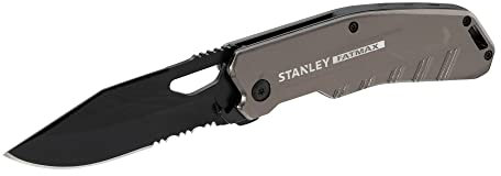 STANLEY Fmht0-10312 Couteau Premium 80Mm Gamme FATMAX - Garde-Fou Pour La Sécurité- Lame En Acier Inoxydable Bords Droits Et Dentelés - Poignée Ergonomique - Ouverture Une Main - Clip Ceinture