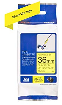 Brother Original P-touch Flexi-Schriftband TZE-FX661 36 mm, schwarz auf gelb (u.a. für Brother P-touch P3600, P9600, P9700PC, P9800PCN) zur Kabel- und Rohrbeschriftung, laminiert