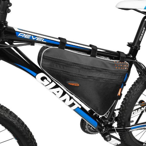 Ibera Bike Frame Bag - Slim Pouch Zipper Compartment & Velcro Mount - Water-Resistant, Fits Most Bikes - Holding Tools Snacks