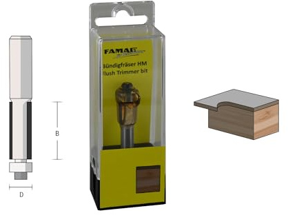 FAMAG Bündigfräser HM 12,7 x 25,4 x 70mm, Schaft 8mm - 3101.825