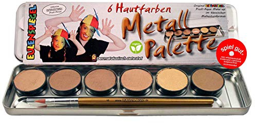 Eulenspiegel 206065 - Metall-Palette Hautfarben, 6 x 3,5 ml Farbe und 1 Pinsel, Schminkfarben