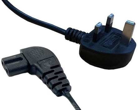 Black 3m Mains Power Cable/Lead by electrosmart® ~ 3 Pin Moulded UK Plug to Right Angled IEC C7 Figure 8