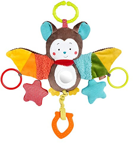 Fehn Activity-Spieltier Fledermaus – Baby Motorikspielzeug für Kinderwagen, Kinderbett und Babyschale zum Beißen, Greifen und Geräusche erzeugen - Beißring Spielzeug für Babys und Kinder ab 0+ Monaten