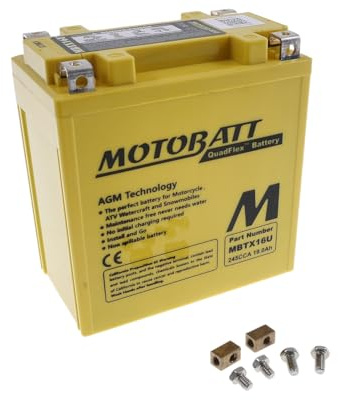 MOTOBATT Batterie MBTX16U, 4â Pin 12Â V 19â AH 151 x 87 x 161â mm | AGM, wartungsfrei, befüllt, Maße 151 × 87 × 161 mm, 250 A Kaltstartstrom; kompatibel mit GILERA Fuoco 500ie, GP 800 M55