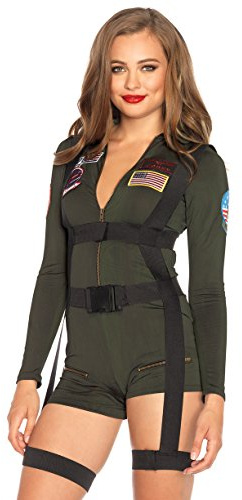 Leg Avenue damtopp pistol spandex sparkdräkt kostym, Khaki, S