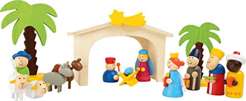 small foot Spielset Holzkrippe aus Holz für Kinder, Weihnachtsdekoration und Spiel, 16 Teilig, ab 3 Jahren, 3945