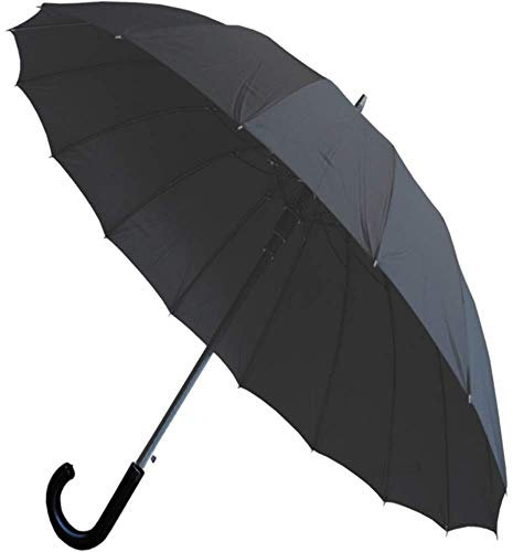 COLLAR AND CUFFS LONDON - 16 Rippen für Mehr Widerstandskraft - SEHR STARK - Dreifache Schicht Rahmen - Verstärkt mit Fiberglas - Automatik Stockschirm - Regenschirm - Windproof - Schwarz