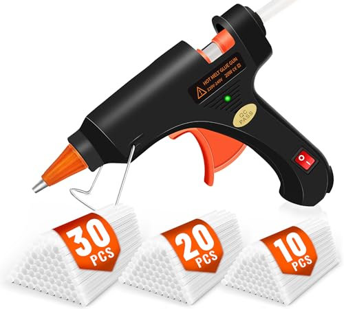 Crenova Feuerfest Heißklebepistole mit (130 * 70mm) 30pcs Klebestick Heißklebesticks, Klebepistole für DIY Kleine Handwerk und schnelle Reparaturen in Haus & Büro, 20Watt Mini Klebepistolen