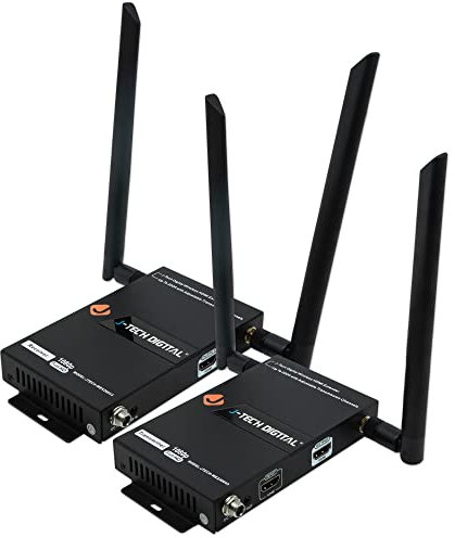 J-Tech Digital 1X2 Wireless HDMI Extender 200’ Dual Antenna Supporting Full HD 1080p with HDMI Loop Output Operation Channel Change IR Passthrough (Receiver + Transmitter 1080P 200ft)