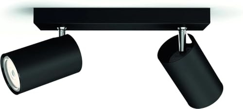 Philips myLiving Kosipo Deckenspots (2 x 5,5 W), elegante Deckenleuchte mit 2 flexiblen Spots, GU10 Leuchte ohne Leuchtmittel, schwarz