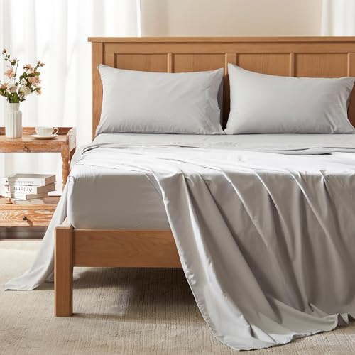 Comfort Spaces Coolmax Moisture Wicking Sheet Set Soft, Fade Resistant, All Elastic Deep Pocket Fits Up to 16 Mattress - Warm Weather Cooling Sheets for Night Sweats, Full, Grey, 4 Piece