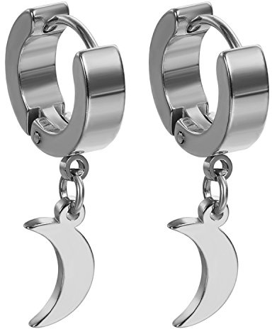 Flongo örhängen, rostfritt stål kreolsk stickad kontakt örhängen örhängen falsk tunnel Fake Plug silver guld guld svart måne berlock punk rock hip-hop herr, dam e rostfritt stål, colore: silver, cod. F067085