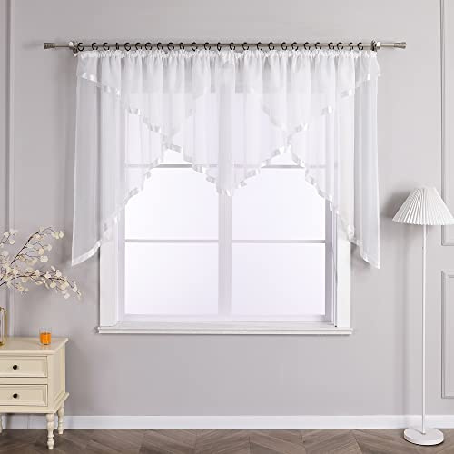 Joyswahl Scheibengardine Voile Bistrogardinen mit Satinband Raffrollo mit Kräuselband Kuvertstore HxB 120x300cm Weiß 1er Pack