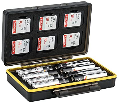 JJC Speicherkarten Schutzbox für 6 SD Karten und 8 AA Batterien Akku | Robuste Wasserabweisende Aufbewahrungsbox mit weichem EVA, Tragbarer Speicherkartenhalter für Reisen und Outdoor-Aktivitäten