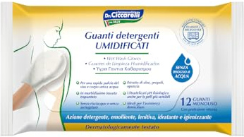 Dr Ciccarelli, våtservettshandskar, tillverkade av mjukt vadderat tyg, med antibakteriell, fuktgivande, lugnande och hygieniserande effekt, 100 % tillverkade i Italien, 12-pack