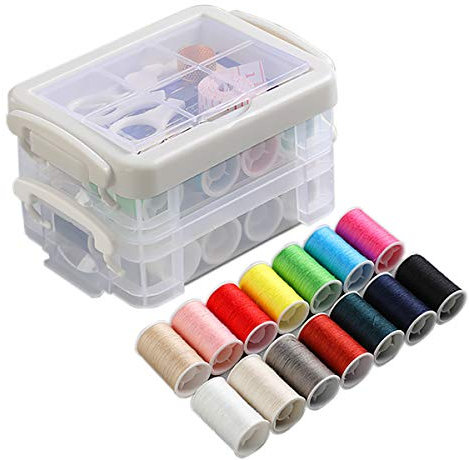 Nähset mit Kunststoffbox für Erwachsene,YMWALK tragbare Nähbox mit Nähzubehör Nadel- und Fadenset, 16-Farben-Faden, Nadeln, Schere, Maßband, Fingerhut zum Ausbessern von Kleidung (Weiß)