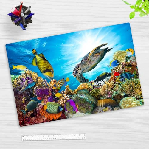 Schreibtischunterlage Kinder – “Bunte Unterwasserwelt“ – aus erstklassigem, strapazierfähigem Vinyl (Kunststoff) – 60 x 40 cm – Rutschfeste Schreibunterlage für besten Schutz – Made in Germany