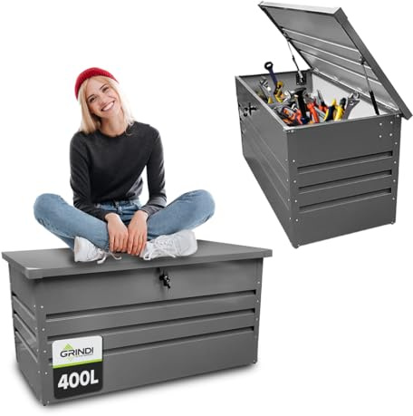 Gartenbox Metall - Kissenbox - Auflagenbox - Orto I 400 L Gartenmöbel | Auflagenbox wasserdicht - Kissenbox Outdoor wasserdicht - Aufbewahrungsbox mit Deckel Garten - Geräteschuppen Garten Zubehör