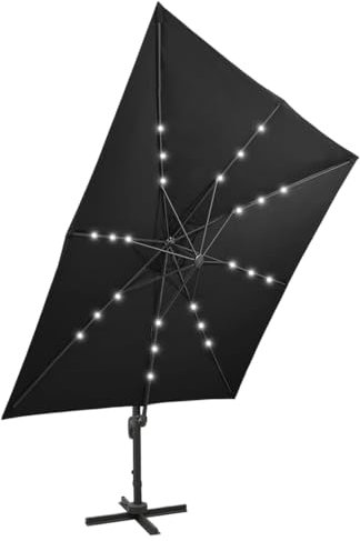 Tidyard Ampelschirm mit Mast und LED-Leuchten Gartenschirm Kippbar und um 360° drehbareTerrassenschirm Balkonschirm Standschirm Marktschirm Kurbelschirm Schwarz 300 cm