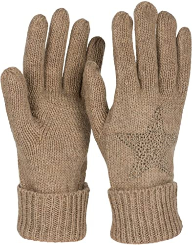 styleBREAKER Damen Handschuhe Strass Stern Strick Einheitsgröße | Fingerhandschuhe. Polyacryl mit Wollanteil. doppelter Bund. elastisch. winterfest. weiche Haptik. Glitzer Besatz.