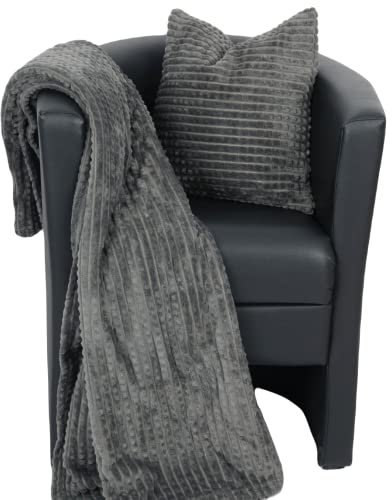 Bestlivings Kuscheldecke im Set - Anthrazit Jacquard XXL Flauschdecke (180x220cm) inkl. 45x45cm Dekokissen mit abnehmbaren Bezug - Flauschige Sofadecke