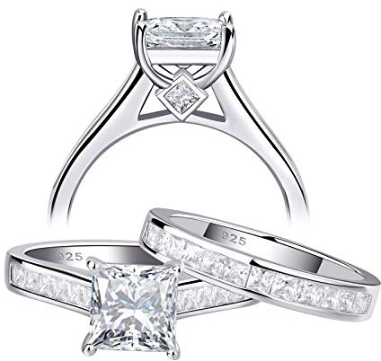 SHELOVES Brud vigselringar set för kvinnor 925 sterling silver förlovningsring set prinsessa Cz Sz I-Z 1/2, sten Kubisk zirkonia, Kubisk zirkonia