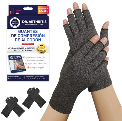 Dr. Arthritis Muñequera Tendinitis Pulgar Desarrollada Por Médicos - Guantes Sin Dedos, Compresión Para Aliviar Artritis, Raynaud Y Túnel Carpiano - Manual Sanitario Incluido (M, 2 Pares)