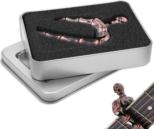 Gitarrenkapodaster für 6-saitige Akustikgitarren, 85x58mm/3,3x2,2 Zoll Totenkopfkapodaster Zinklegierung Gitarrenkapodaster Skelettkopfkapodaster für Akustik Elektrogitarren Ukulele Mandoline Banjo